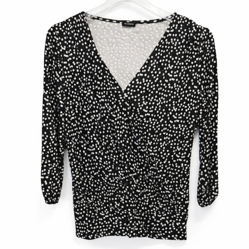 Talbots Black Polka Dot Vneck Faux Wrap Top See Meas